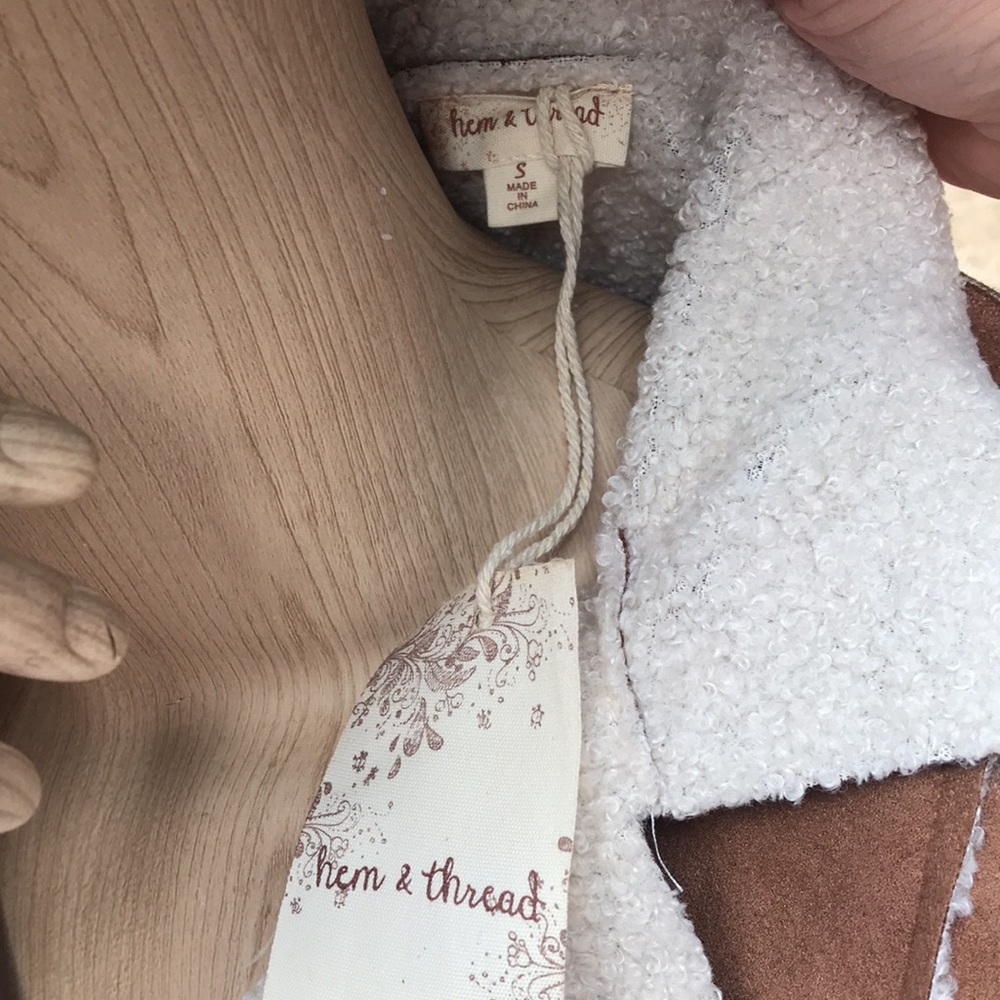 🆕Hem & Thread-Anthro Sherpa Faux Shearling Lined Long Vest Coat Western Wear - Picture 12 of 13
